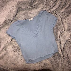Blue Ribbed Crop Top